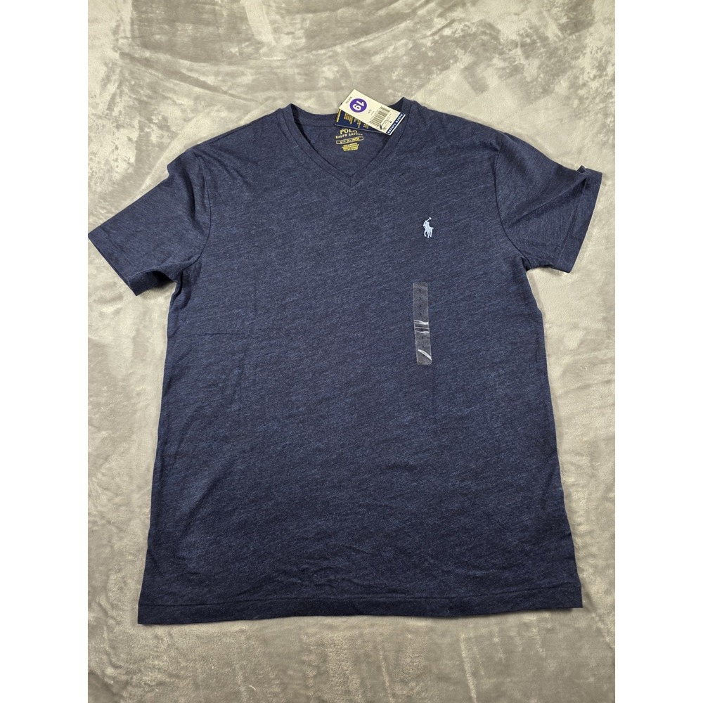 NWT Polo Ralph Lauren Men's Small Heather Navy Blue V-Neck‎ Cotton T-Shirt